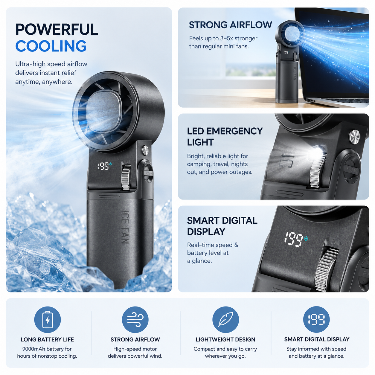 SparkSeasons™ GlacierPro LED Cooling Fan